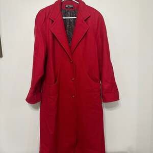 Vintage Jofeld Forstmann Red Wool Blend Long Coat Made USA Paisley Lined